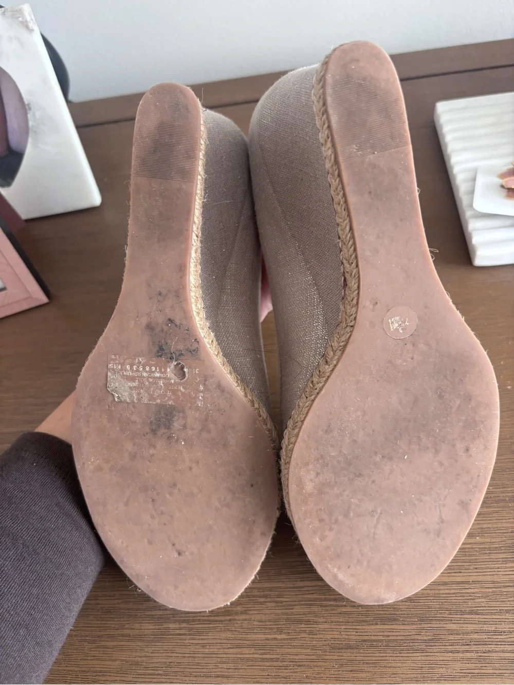 Tory Burch Neutral Beige Peep-Toe Bow Wedge Heels